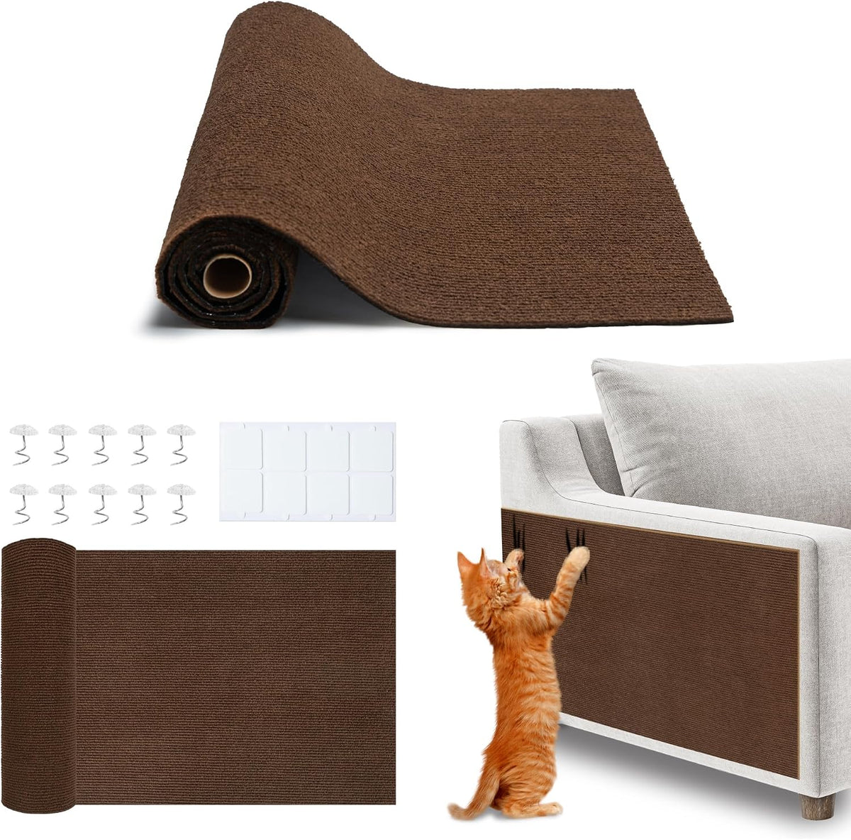 Catify - Alfombrilla rascador para gatos pelar y pegar, color marrón
