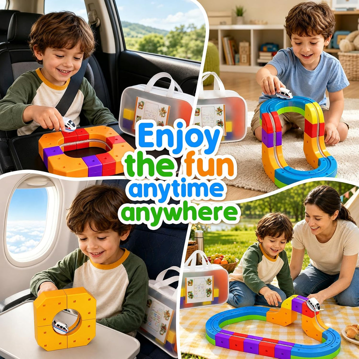 Juego de tren eléctrico para niños, 22 piezas de juguete de pista de carreras 3D, juguete de tren de viaje portátil con bolsa de viaje, juguete STEM para niños y niñas de 3, 4, 5, 6, 7, 8 años