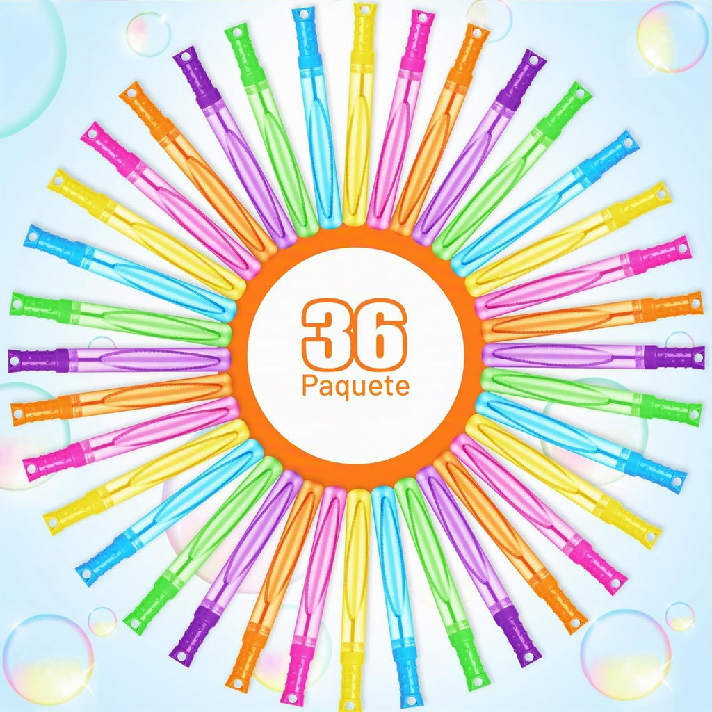Paquete de 36 varitas de burbujas en 6 colores, juguetes de verano