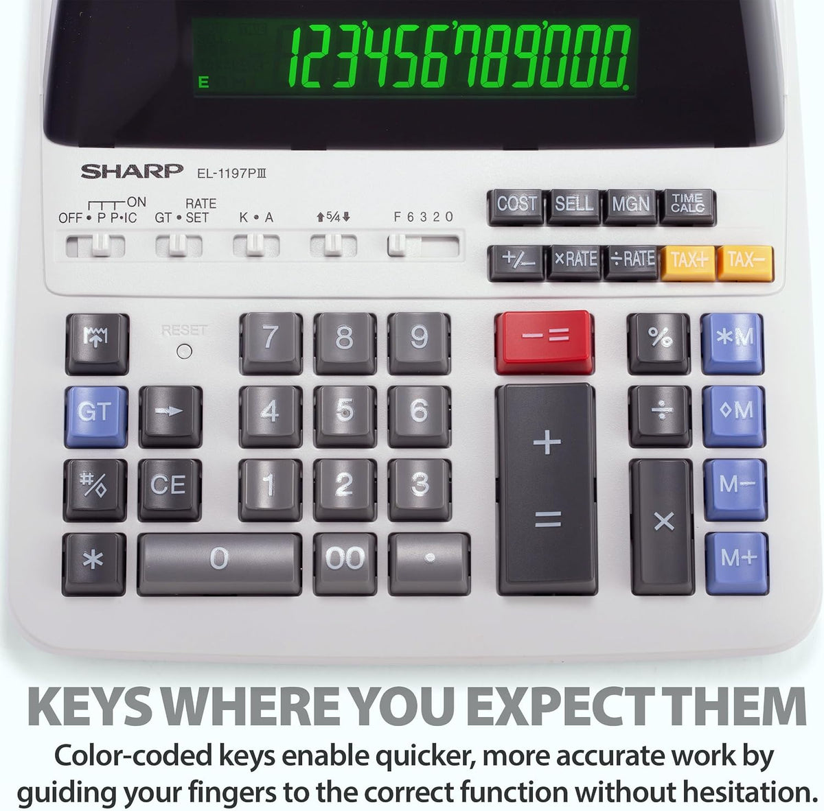 Sharp EL-1197PIII Calculadora de impresión a color de alta resistencia con reloj y calendario