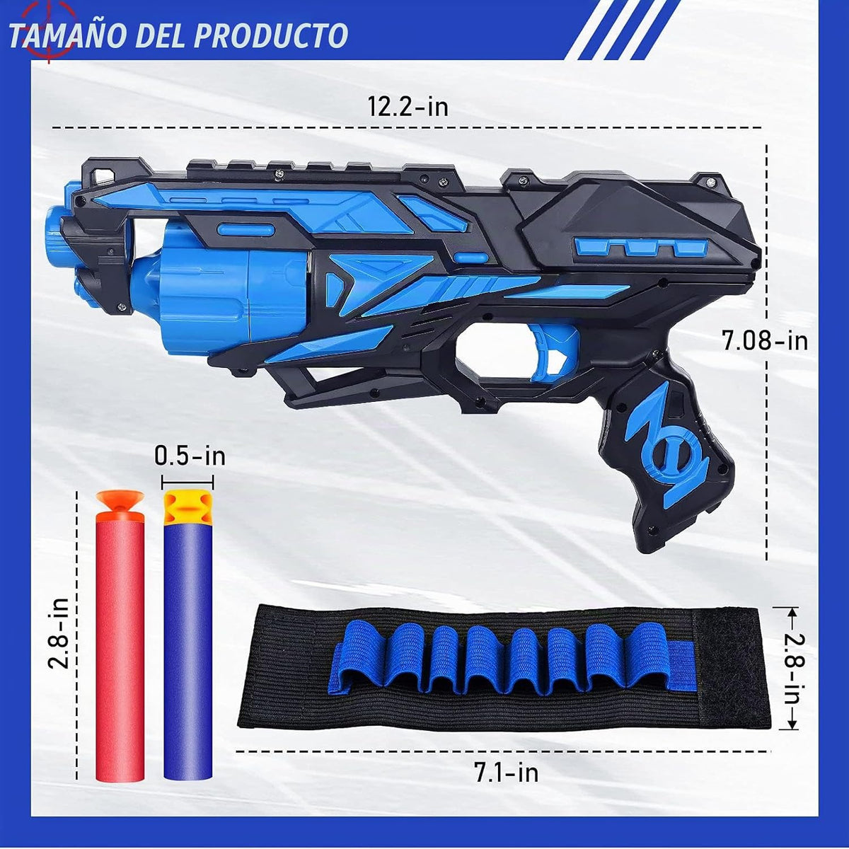 POKONBOY Paquete de 2 pistolas de juguete Blaster para niños aptas para dardos Nerf, balas de espuma de barril giratorio de 6 dardos con 80 dardos de repuesto y 2 pulseras, regalos para niños de 6, 7,