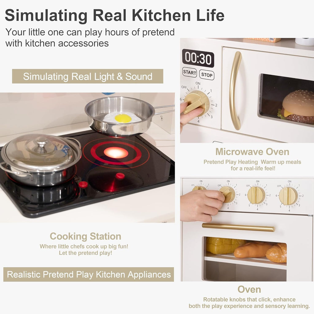 Cocina de madera para niños con luces y sonidos, diseño moderno