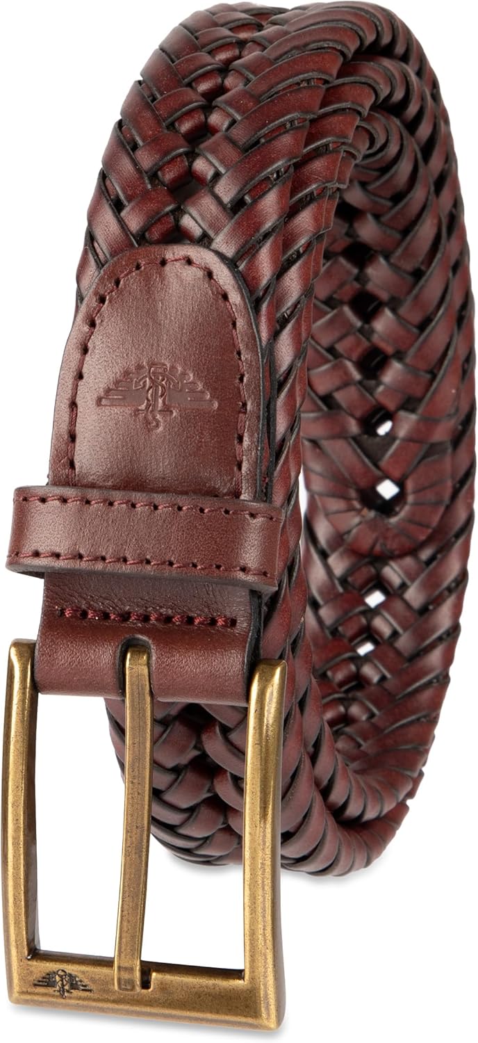 DOCKERS Cinturón de cuero trenzado para hombre, correa casual total...