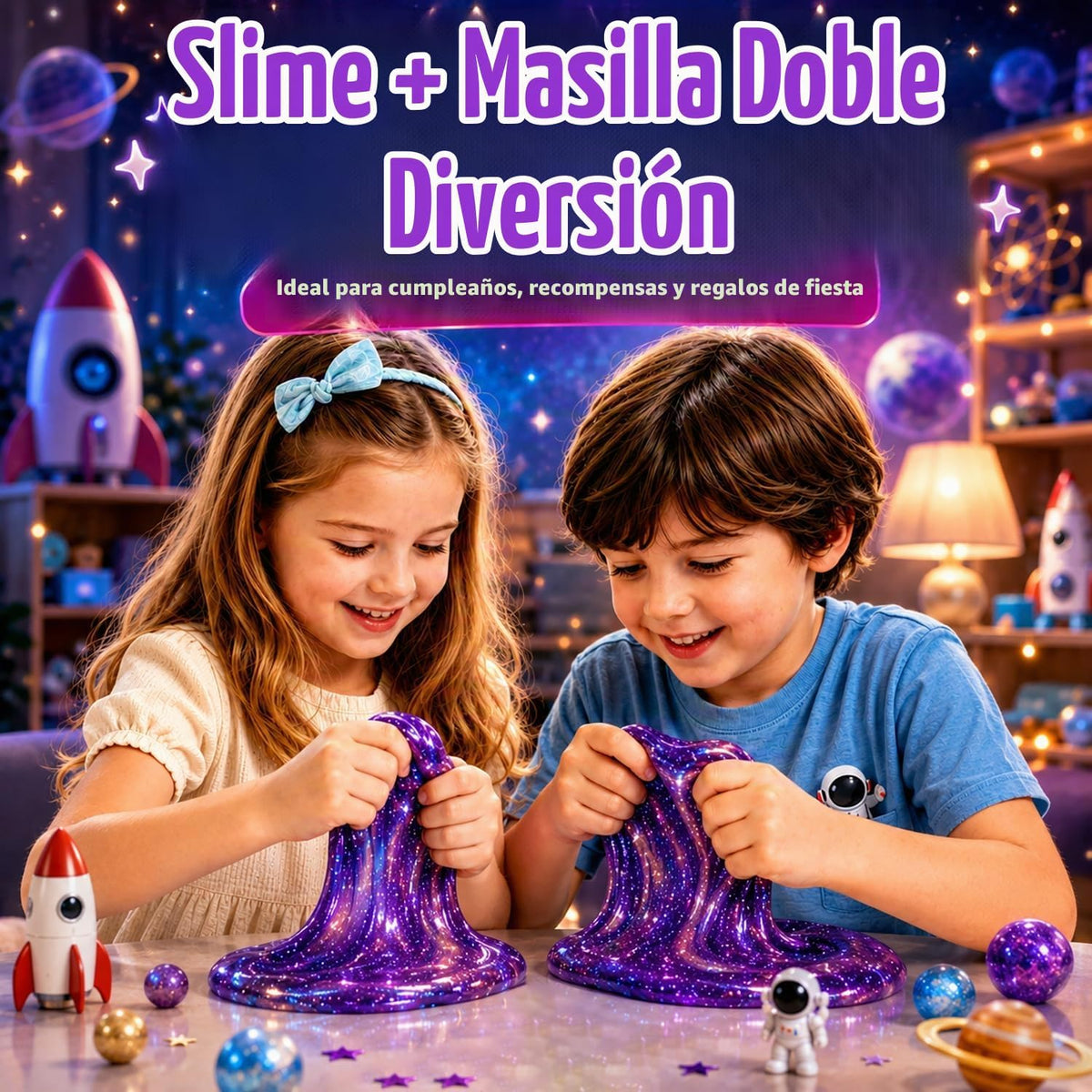 Kit de slime y masilla Galaxy para niños, 6 frascos de tamaño completo, 3 x 4 onzas líquidas de slime cósmico y 3 masillas que cambian de color de 3.2 onzas con complementos espaciales