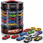 Juego de 25 piezas de autos fundidos a presión en bañera de transporte de almacenamiento, colección de vehículos fundidos a presión de aleación de metal a escala 1:64 para niños
