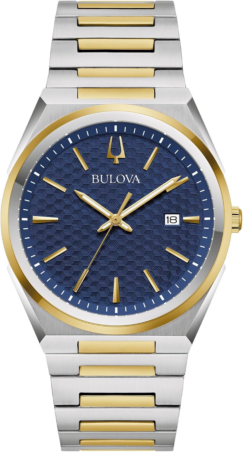 Reloj Bulova para Hombre Dress Classic de Cuarzo bicolor en Acero Inoxidable, Esfera con Patrón, 39 mm