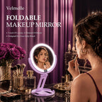 Espejo de maquillaje de viaje con luces, espejo de aumento de doble cara 1X