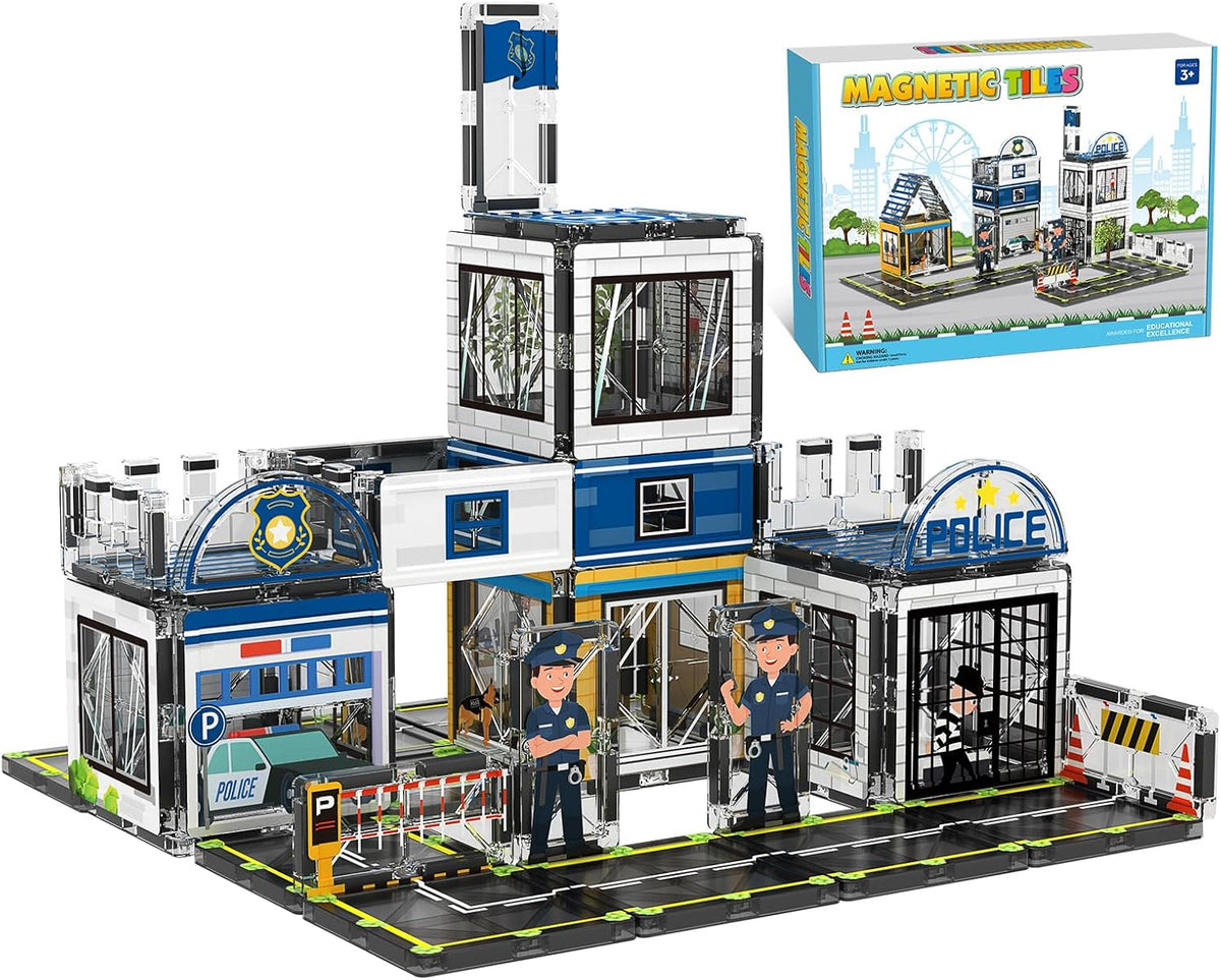 Juego de azulejos magnéticos para estación de policía para niños a partir de 3 años