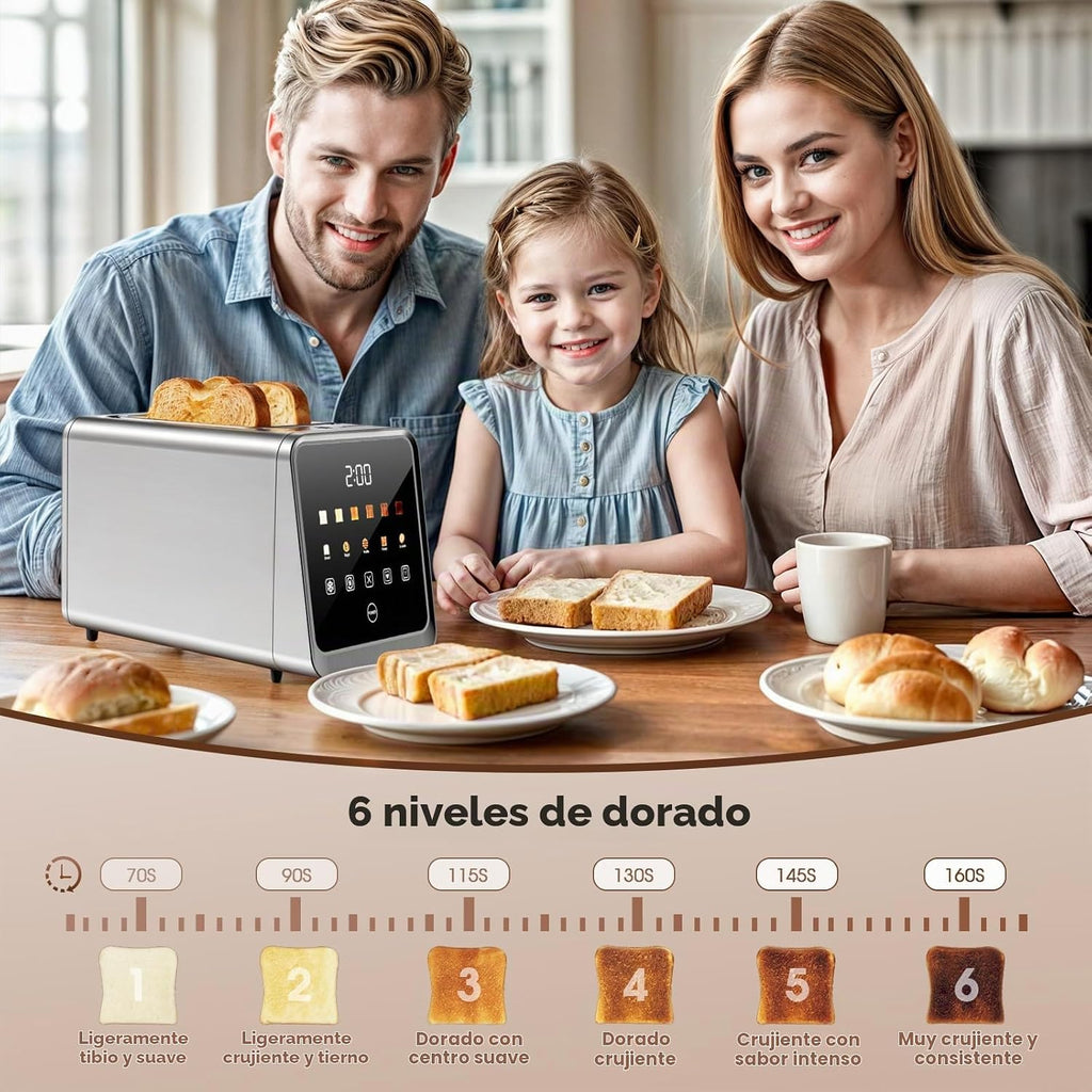 Tostadora de 2 rebanadas, pantalla táctil inteligente, ranuras anchas de