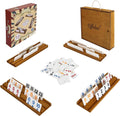Juego de cubo Rummy con traje de póquer, juego de Rummy portátil incluye caja de madera, 4 estantes de madera, 106 fichas grandes de números, juegos de mesa clásicos para 2-4 jugadores, regalo