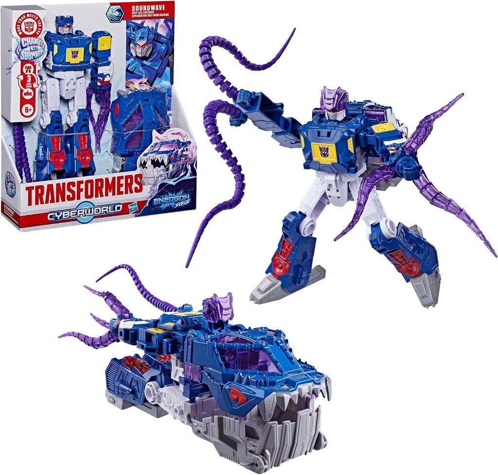 Transformers CYBERWORLD Soundwave Deep Sea Explorer, Energon Surge | Figura de acción de 9 pulgadas con cambio rápido al modo submarino | Juguetes robot para niños mayores de 6 años