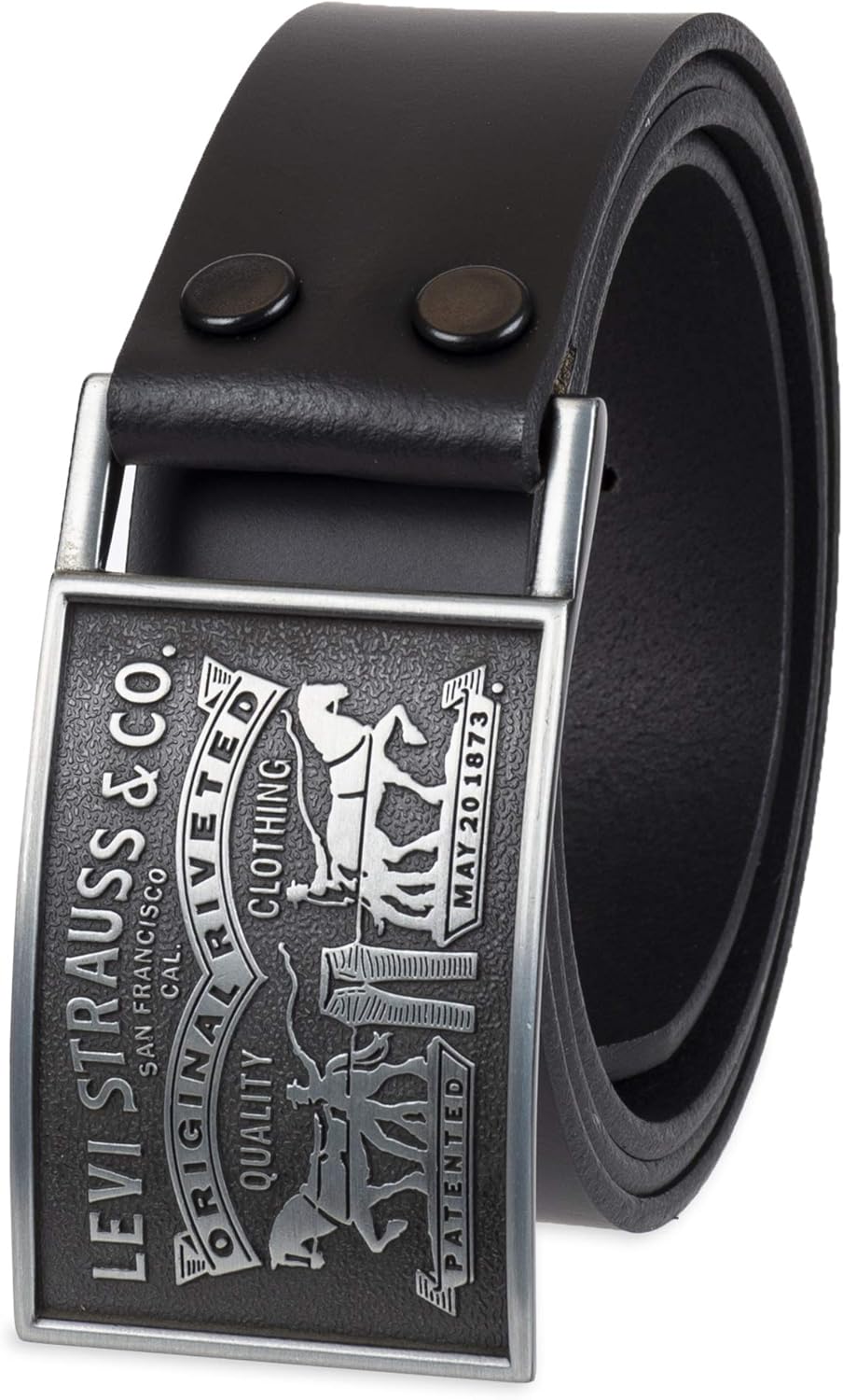 Levi's Cinturón de cuero para hombre con hebilla de placa extra...