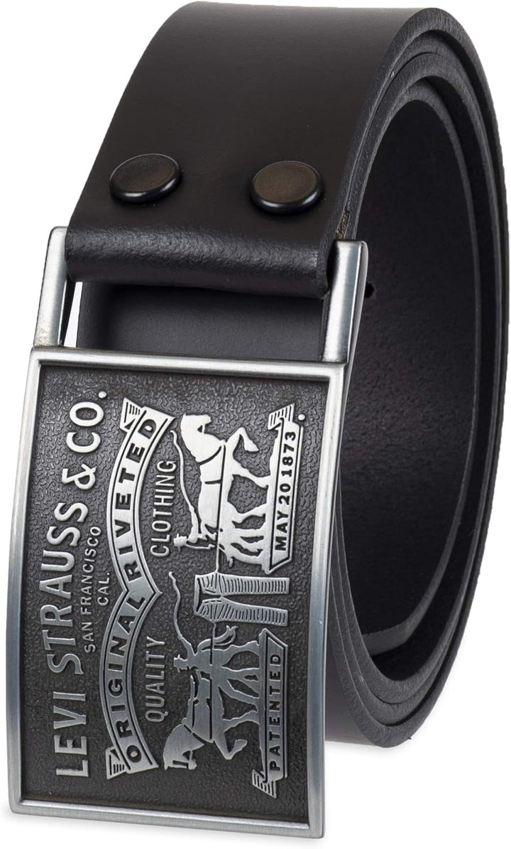 Levi's Cinturón de cuero para hombre con hebilla de placa extra...