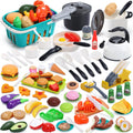 HOLYFUN 74PCS Accesorios de cocina para niños con comida de juego y cesta