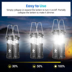 Lámpara Etekcity, linterna LED de campamento portátil con 12 baterías AA, kit de supervivencia para emergencias, huracanes, tormentas, apagones eléctricos (color negro, retráctil), paquete de 4 unidades