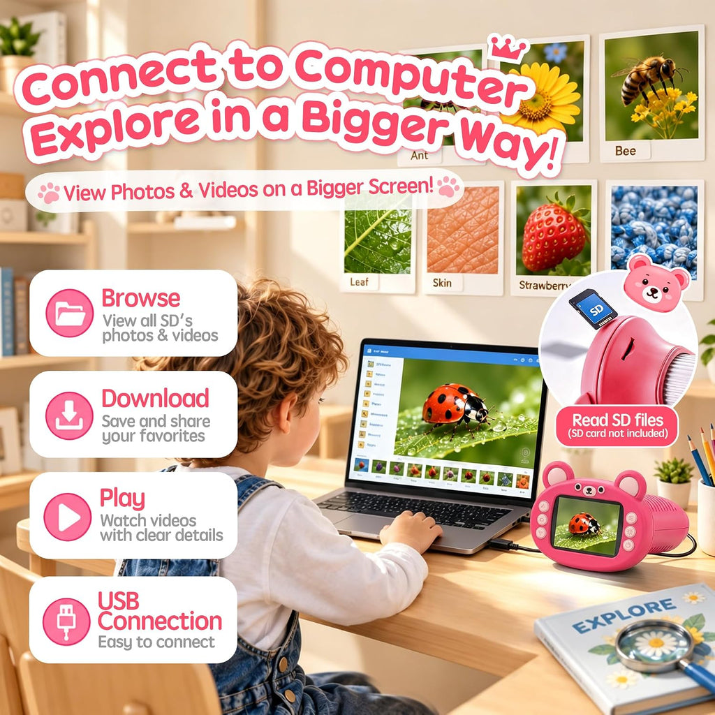 Microscopio digital portátil 1000X 2.4 para niños: juguete STEM y regalos