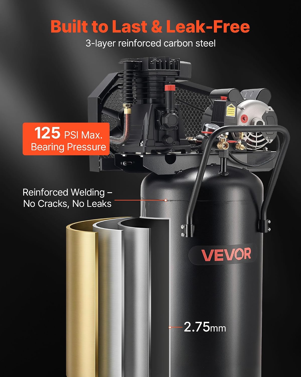 VEVOR Compresor de aire de 30 galones, 2HP 5.3SCFM a 90PSI, tanque...