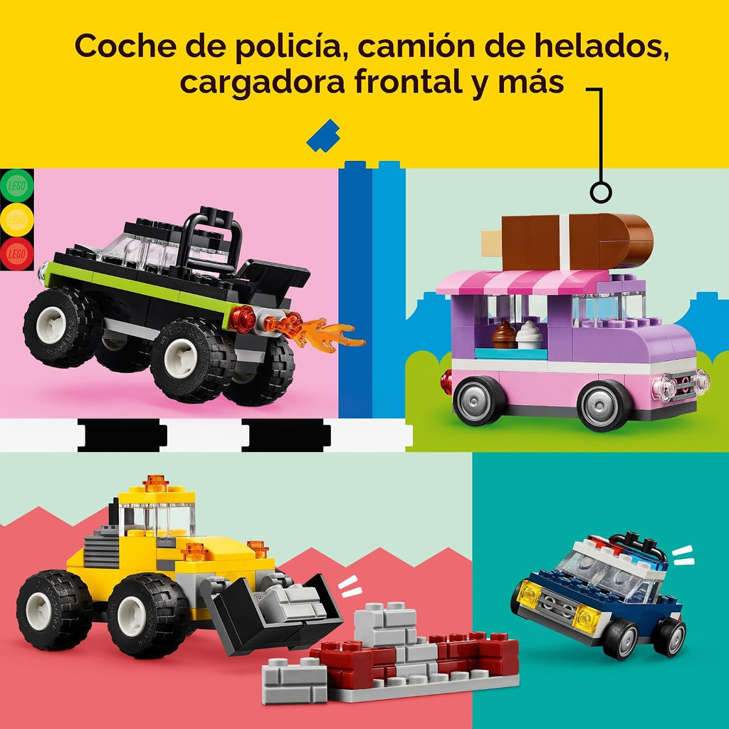 LEGO Vehículos creativos clásicos, kit de construcción de ladrillos coloridos con camión de helados, juguete de coche de policía, autos de ciudad modelo y más, regalo o juguete de coche para niños, niñas y niños a partir de 5 años