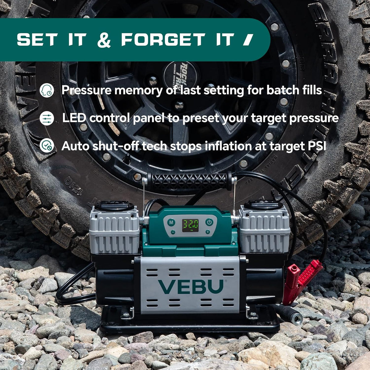VEBU Compresor de aire todoterreno Inflador de neumáticos de 12 V,...