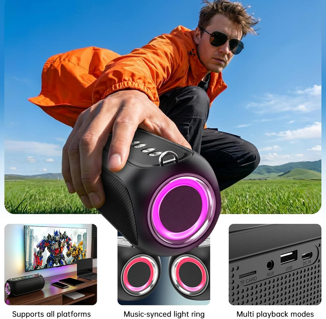 Halokin Altavoz Bluetooth portátil con luz TWS y RGB, reproducción...