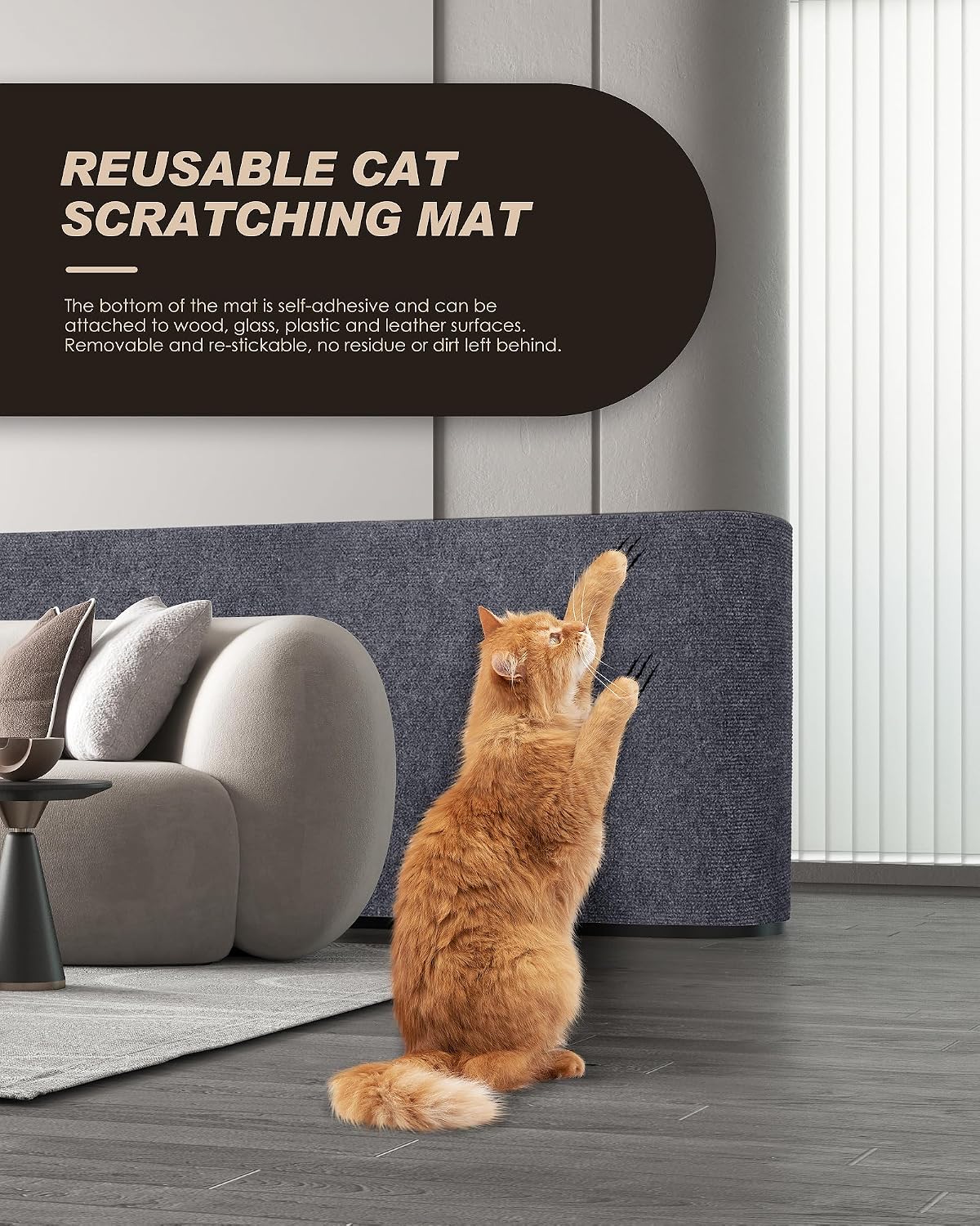 Protector de muebles para arañazos de gatos, alfombra autoadhesiva recortable, tapete rascador de gato para cubrir la torre de gato y protector de sofá de garras de gato (78.7 x 15.8 pulgadas, gris