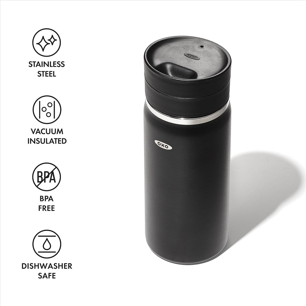 OXO Good Grips Taza de café de viaje de 16 oz con tapa SimplyClean™ a prueba de fugas - Onyx