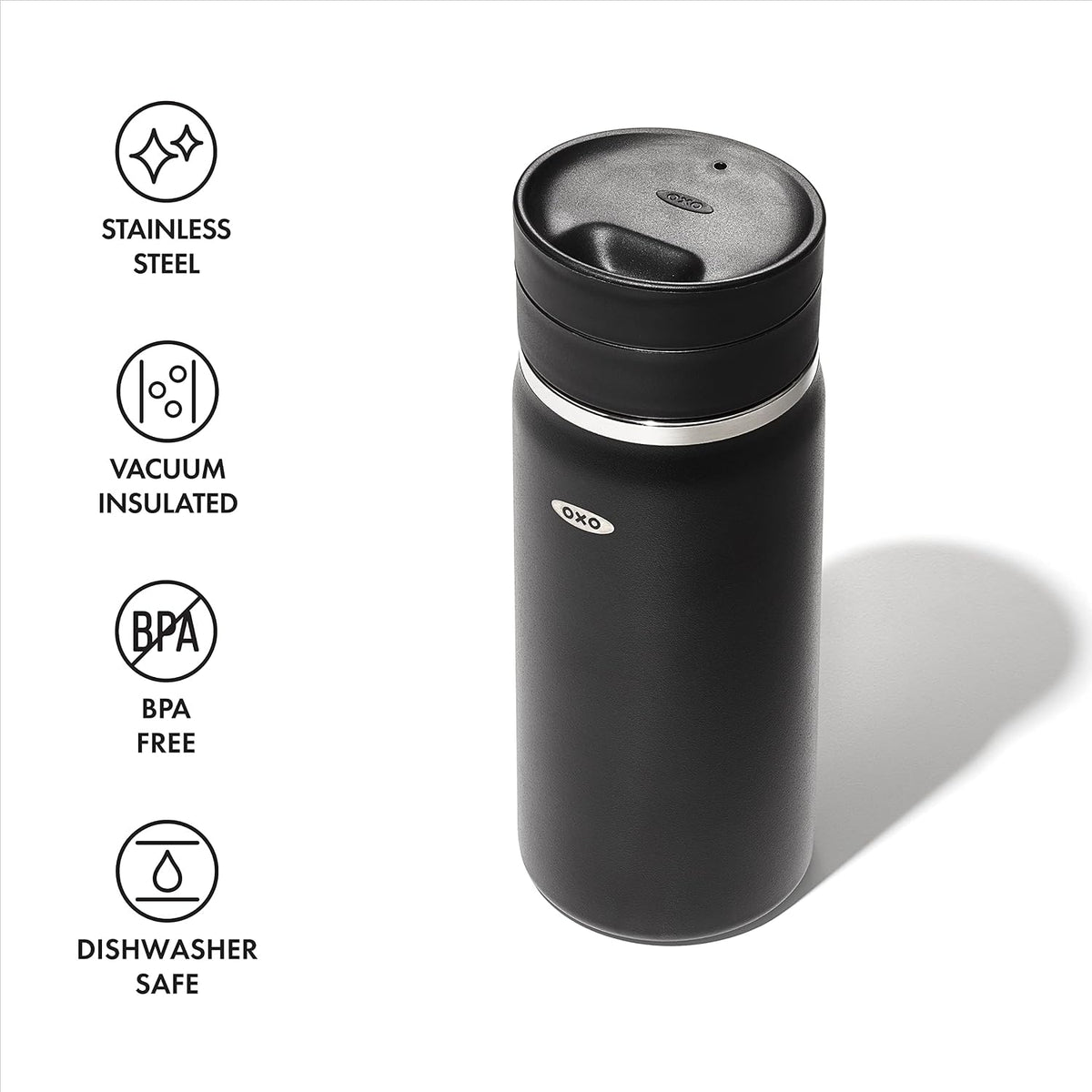 OXO Good Grips Taza de café de viaje de 16 oz con tapa SimplyClean™ a prueba de fugas - Onyx