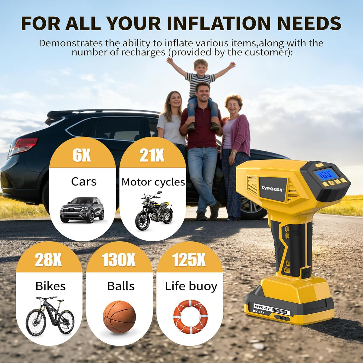 Inflador de neumáticos inalámbrico mejorado, compresor de aire port...