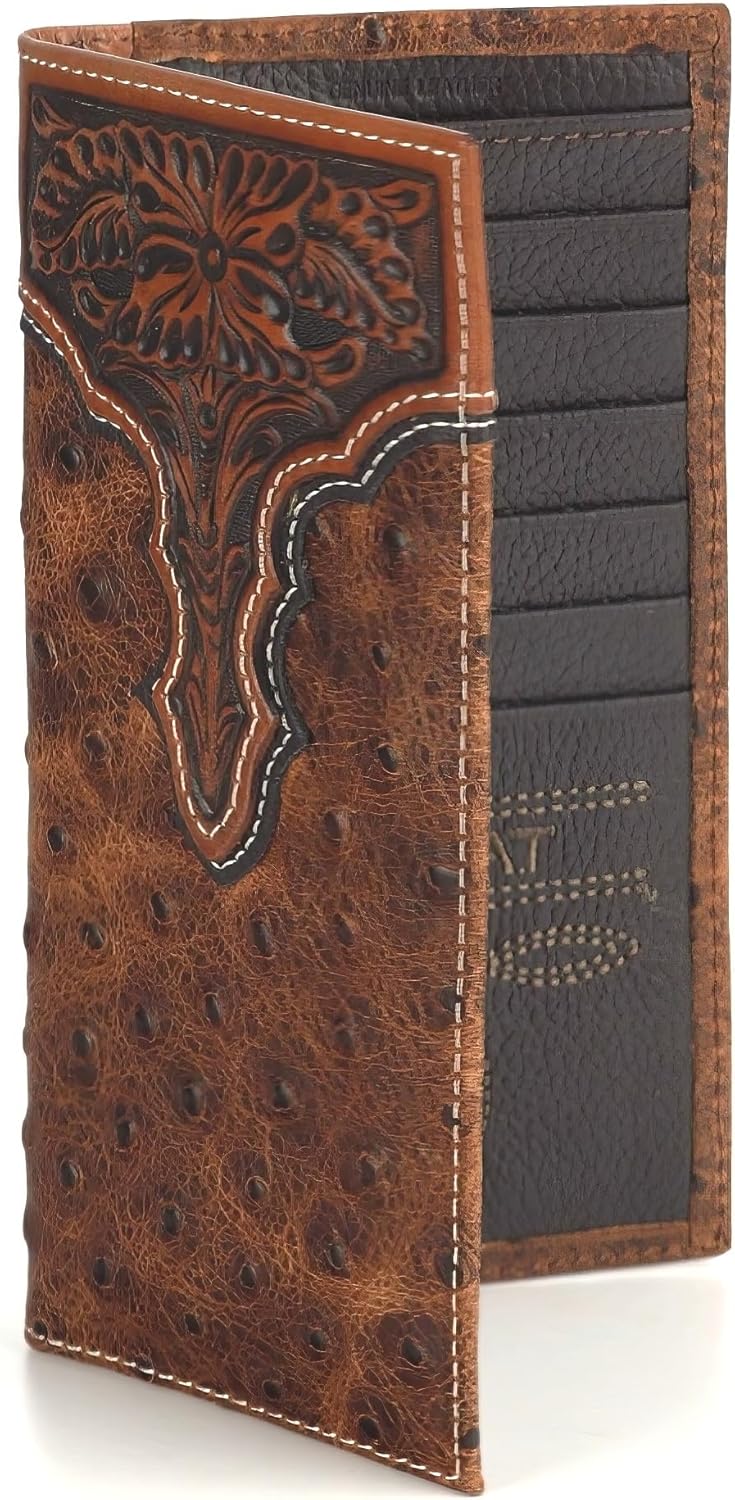 ARIAT Billetera en relieve floral con estampado de avestruz Rodeo p...