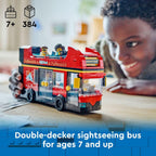 LEGO City Red Double-Decker Sightseeing Bus Toy Vehicle Set, Birthday Gift para 7 Year Olds, para Kids, Double-Decker London Bus Toy, 5 Characters Including Baby y Stroller, 60407