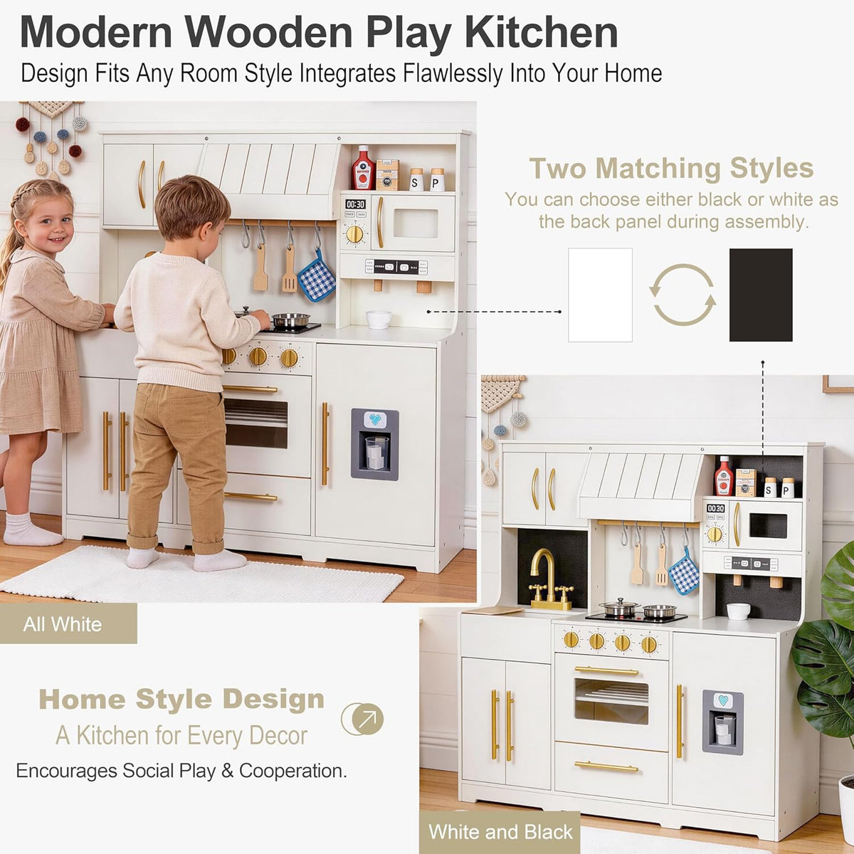 Cocina de madera para niños con luces y sonidos, diseño moderno