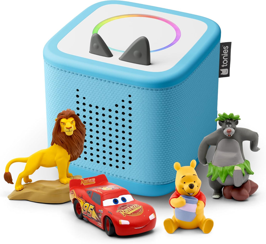 Toniebox 2 Audio Player Disney Bundle para Kids 3+ con Lightning McQueen, Simba, Winnie Pooh, y Baloo - Sky Blue