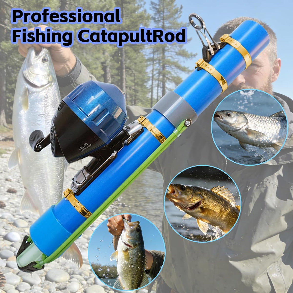 Caña de pescar catapulta, caña de pescar duradera y resistente para agua dulce y salada, lanzador portátil de señuelos de viaje, ideal para pesca al aire libre para pescadores,