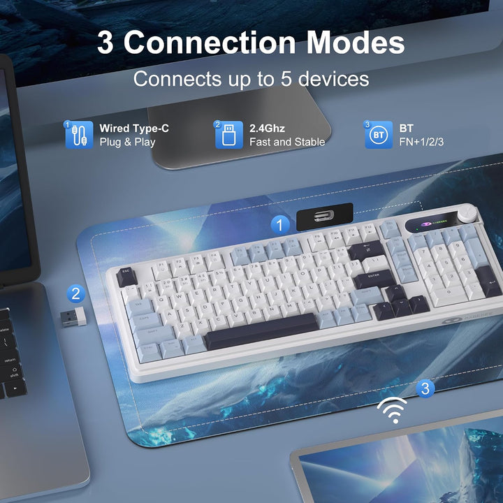MageGee GK960 Teclado inalámbrico, 98 teclas trimodo BT\/2.4G\/tecl...