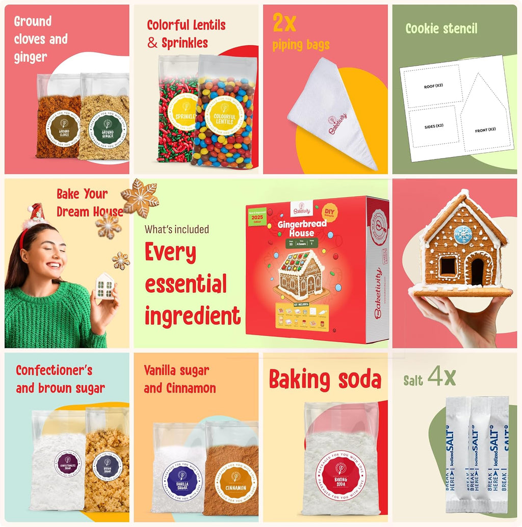 Baketivity Kit de hornear de casa de jengibre navideño