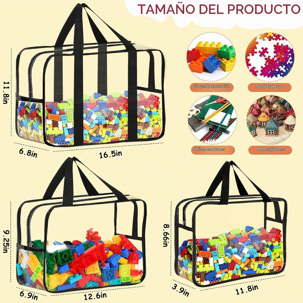 6 unidades Bolsas de almacenamiento de juguetes Grande, XL, XXL con etiquetas Organizador de juguetes transparente