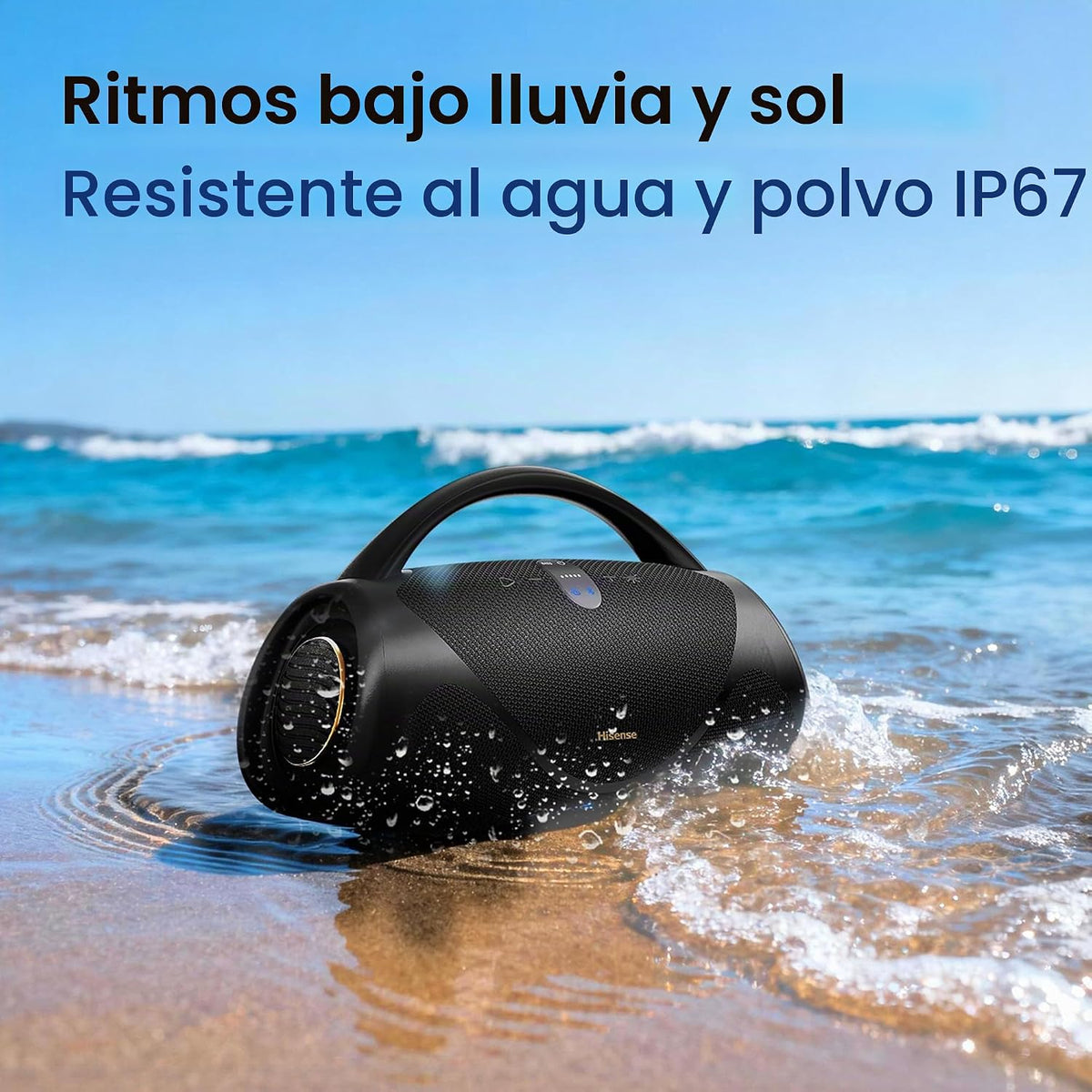 Hisense VoyageBoom - Altavoz Bluetooth portátil, resistente al agua IP67, a prueba de polvo y golpes, hasta 24 horas de tiempo de reproducción, graves masivos, luz ambiental, banco de potencia