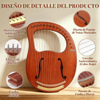 Lotkey Lyre Harp, 16 Cuerdas de Metal, Silla de Hierro, Lejía de Arpa en Nogal con Llave de Afinación, Extracción de Cuerdas, Manual y Bolsa de Gig