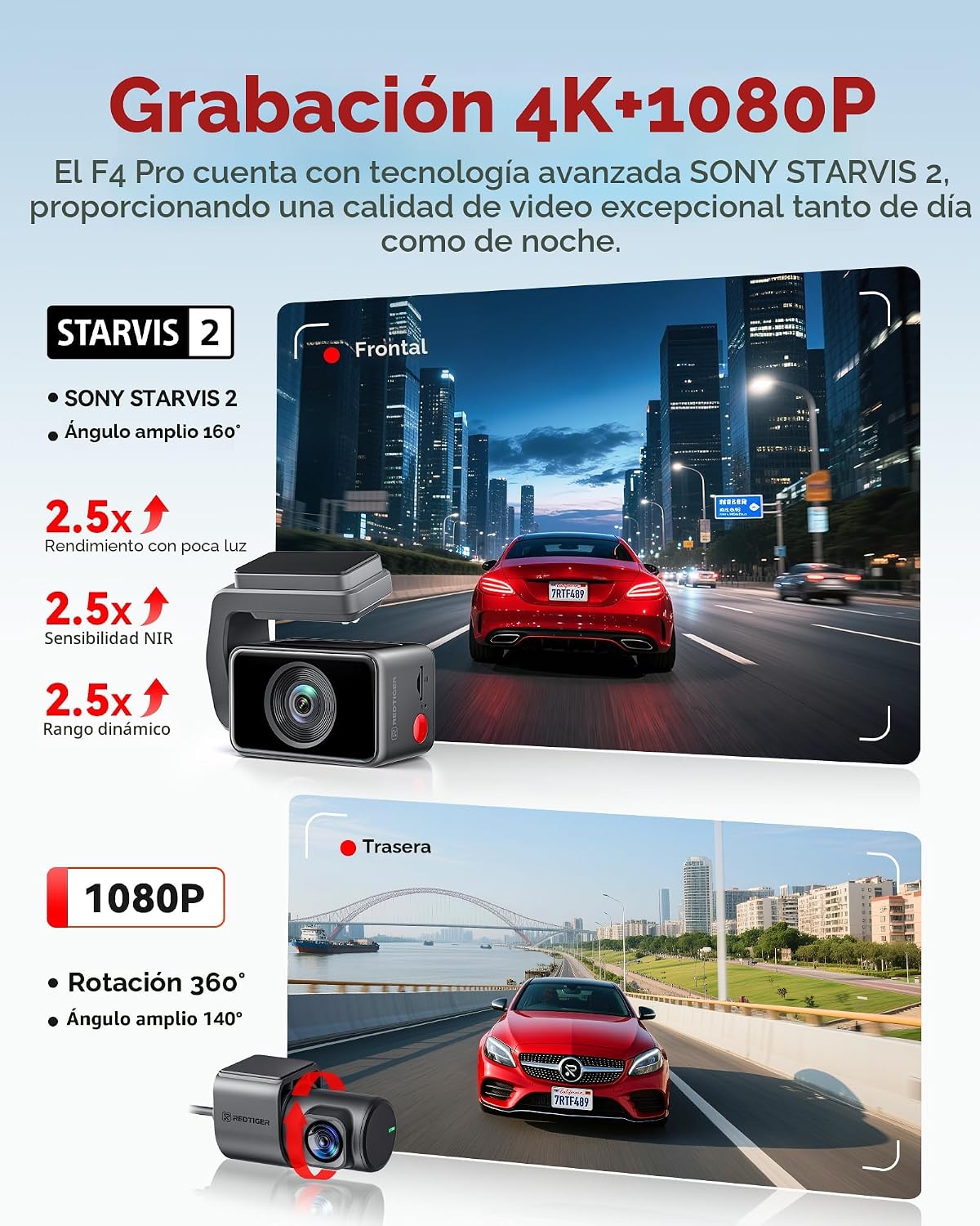 REDTIGER F4 Pro 4K STARVIS 2 Dash Cam, transferencia WiFi 6 de 5.8 GHz