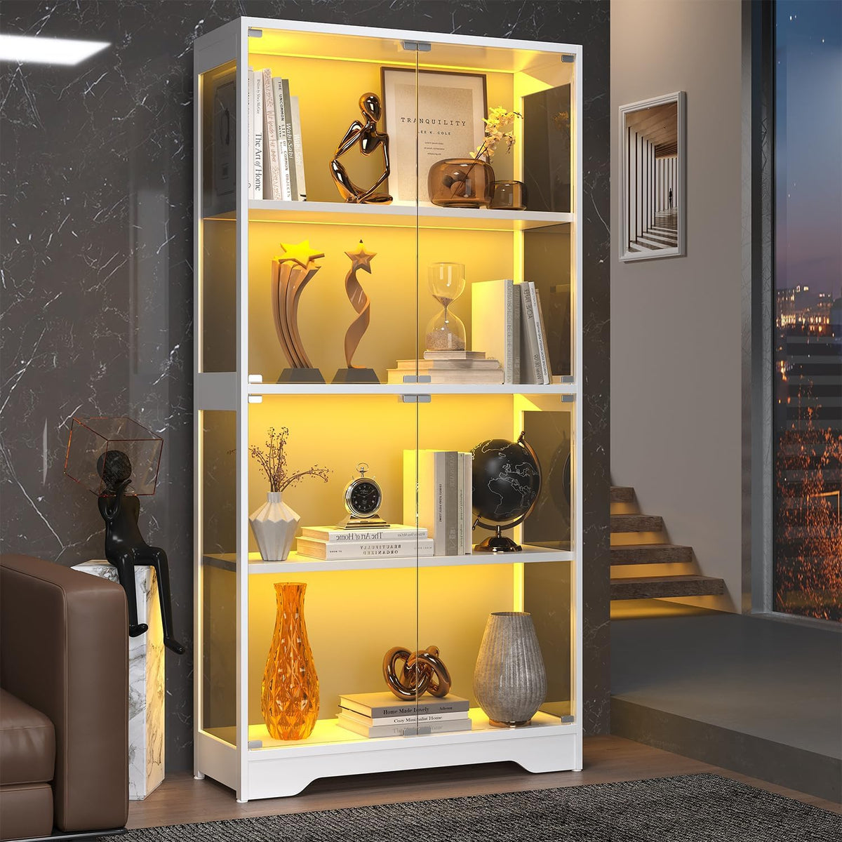 knoworld Vitrina con puertas de cristal, gabinete Curio de 63 pulga...