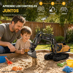 Juguete de excavadora a control remoto 3 en 1 de 14 canales, juguete de excavadora RC para niños de 3 a 12 años con cubo, garra, taladro de 2.4 GHz, vehículos de construcción completamente funcionales, juguetes de regalo para niños de 6, 7, 8, 9, 10 años
