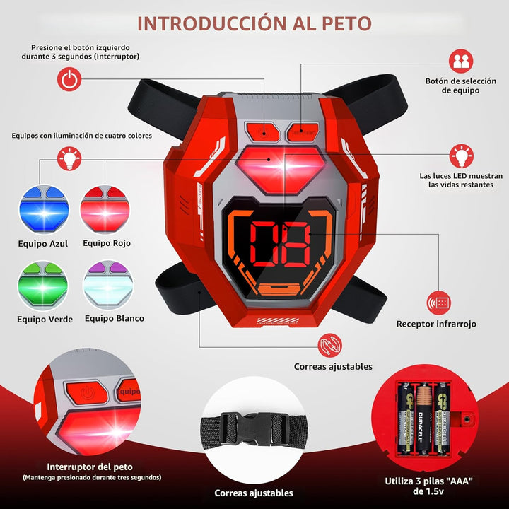 Juego de 4 Pistolas de Laser Tag con Chalecos de Pantalla de Puntua...