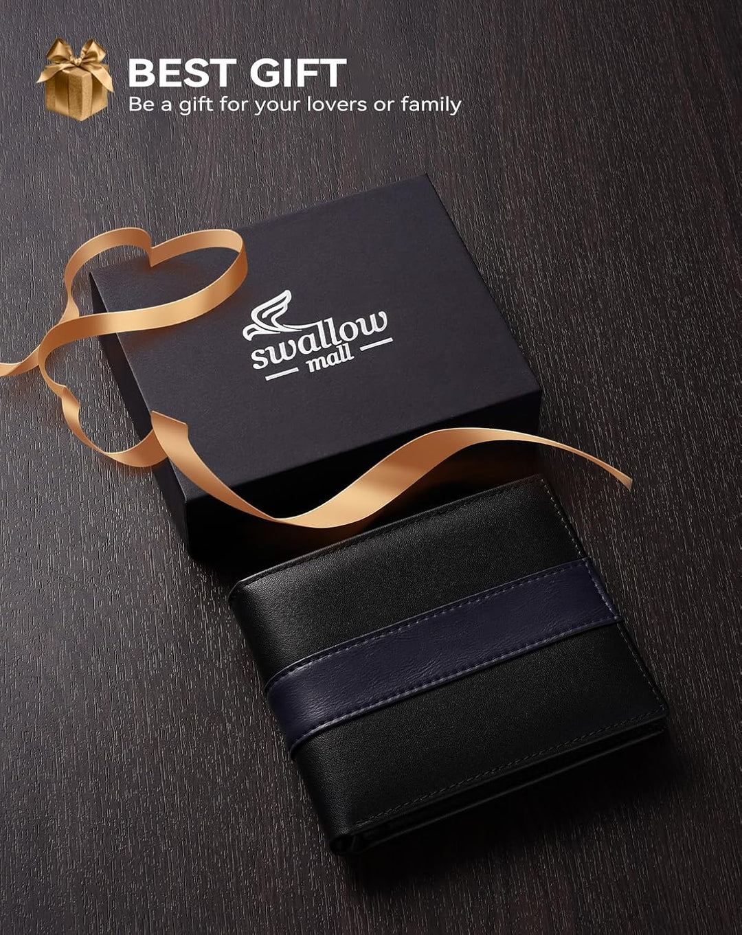 Swallowmall Cartera RFID de cuero genuino para hombre, billetera pl...