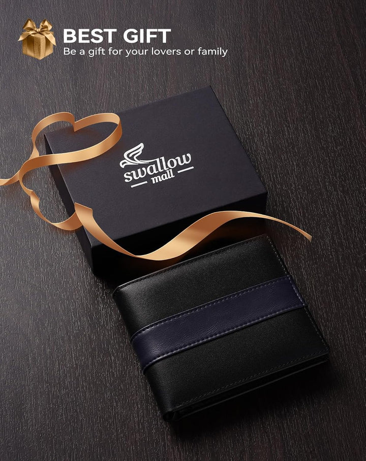 Swallowmall Cartera RFID de cuero genuino para hombre, billetera pl...