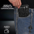 Cartera unisex gótica con cadena de calavera punk, cuero sintético, accesorios góticos de Halloween, color negro
