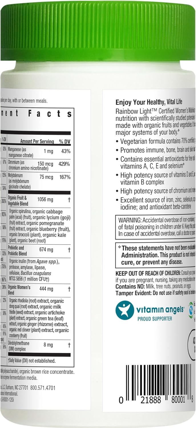 Suplemento multivitamínico certificado Rainbow Light para mujer