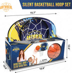 Juego de baloncesto silencioso y aro – Sobre la puerta, juego silencioso para niños, fácil montaje con clip, incluye baloncesto de espuma de 6 pulgadas