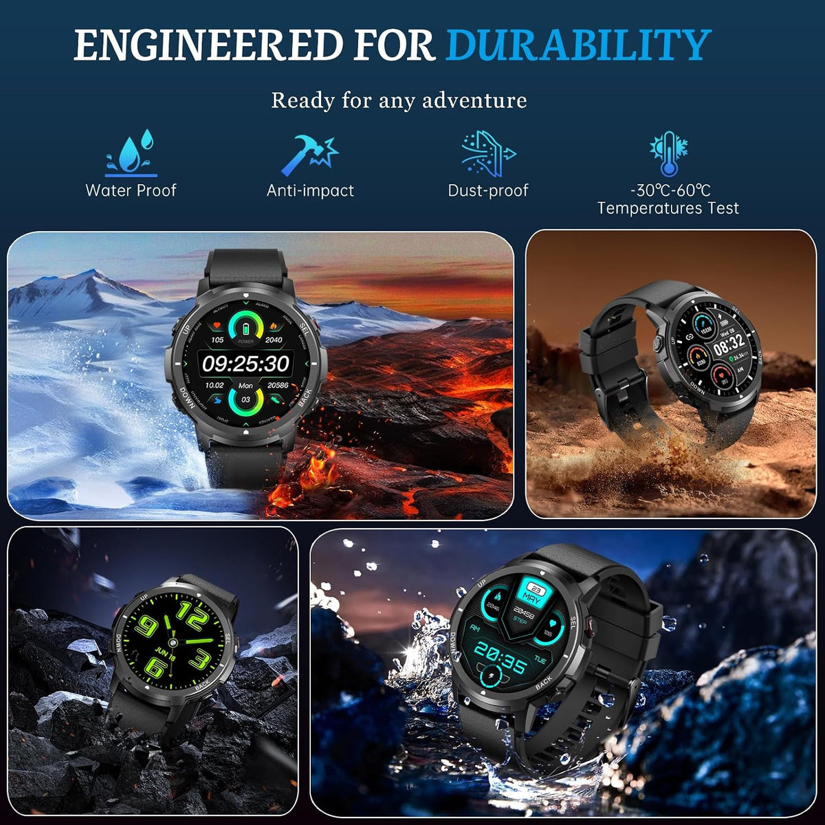Reloj inteligente para hombres - Bluetooth, llamada, impermeable militar 2025, rastreador de sueño de fitness con 110 modos deportivos, reloj inteligente compatible con Samsung Android iPhone iOS