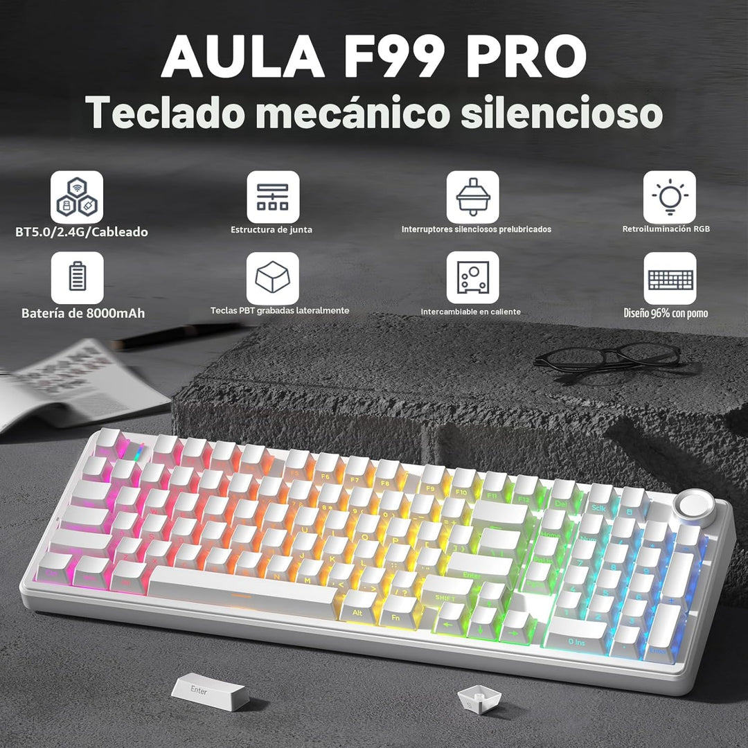 AULA F99 Pro Teclado Mecánico Inalámbrico - Versión Silenciosa, BT5...