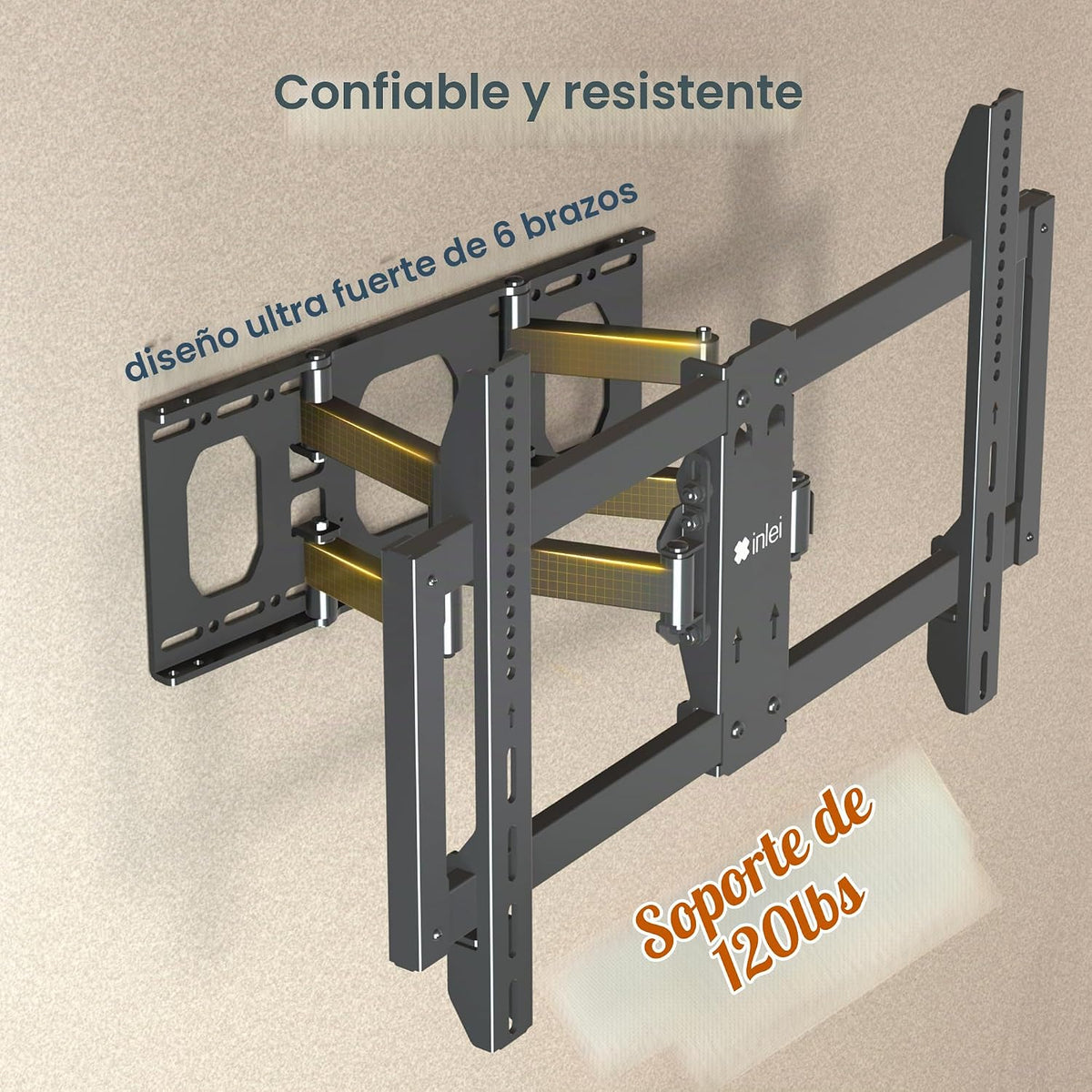 Montura de pared para TV de movimiento completo ultra delgada para la mayoría de televisores planos/curvos de 37"-90", soporte giratorio con inclinación con 6 brazos articulados, soporta 54.4